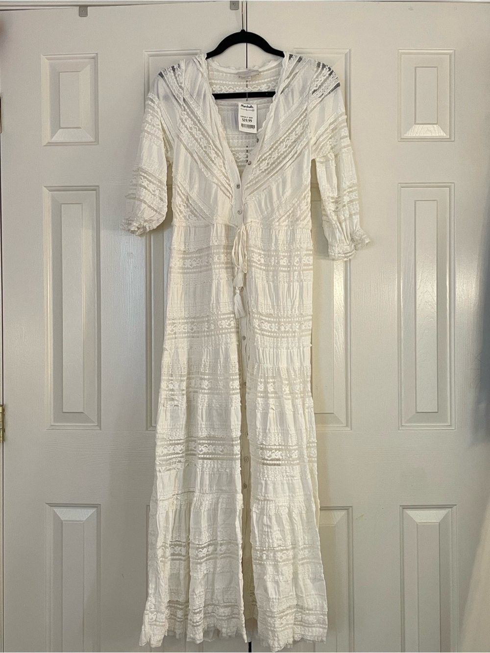 White Lace Maxi Button-Front Dress with Hood